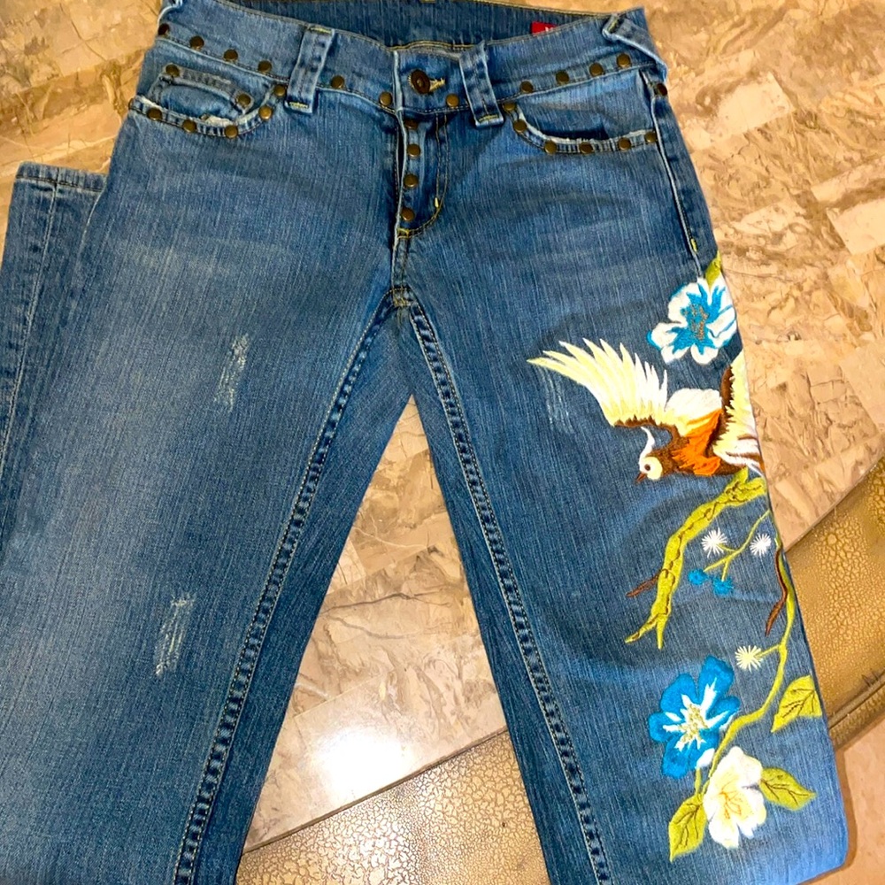 Express jeans with embroidered detail and studs